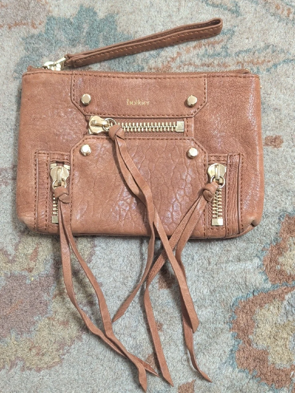 Botkier leather wristlet clutch in brown Stud with gold hardware